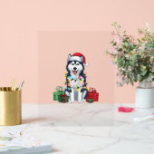 Kerstverlichting Santa Hat Alaskan Husky Dog Kerst Acryl Bord (Huwelijk)