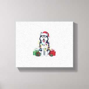 Kerstverlichting Santa Hat Alaskan Husky Dog Kerst Canvas Afdruk