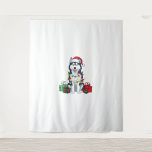 Kerstverlichting Santa Hat Alaskan Husky Dog Kerst Wandkleed
