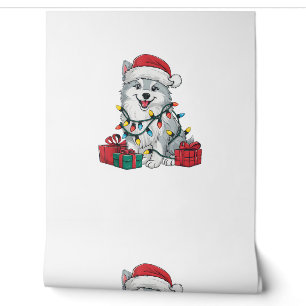 Kerstverlichting Santa Hat American Eskimo Dog Chr Behang