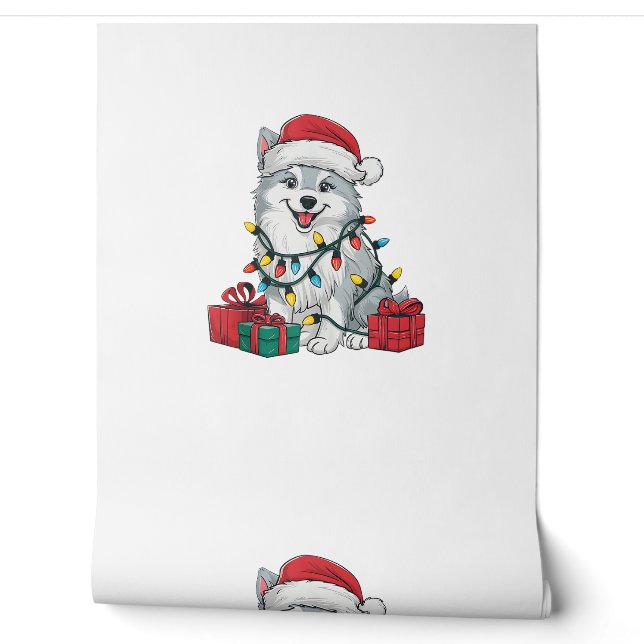Kerstverlichting Santa Hat American Eskimo Dog Chr Behang (Afrollen)