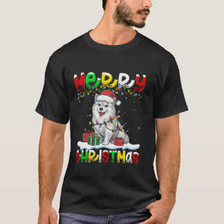 Kerstverlichting Santa Hat American Eskimo Dog Mer T-shirt