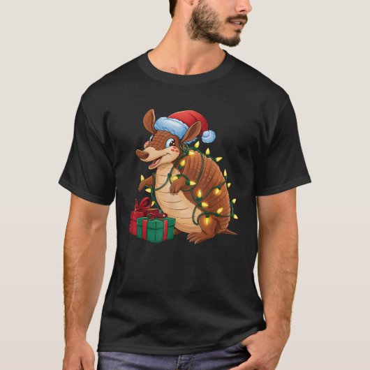 Kerstverlichting Santa Hat Armadillo Kerstmis T-shirt (Voorkant)