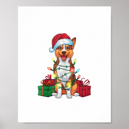 Kerstverlichting Santa Hat Australische Kelpie Dog Poster (Voorkant)