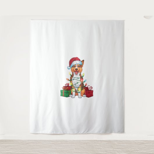 Kerstverlichting Santa Hat Australische Kelpie Dog Wandkleed (Voorkant)