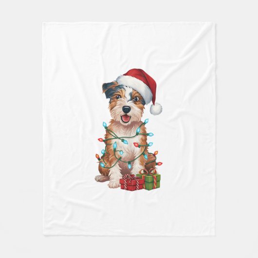 Kerstverlichting Santa Hat Australische Terrier Do Fleece Deken (Voorkant)