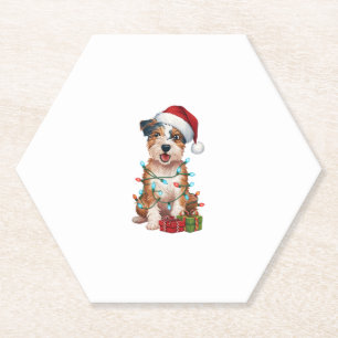 Kerstverlichting Santa Hat Australische Terrier Do Kartonnen Onderzetters