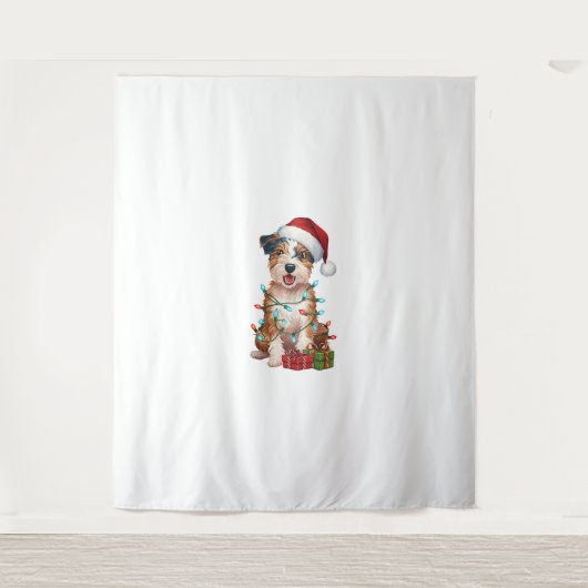 Kerstverlichting Santa Hat Australische Terrier Do Wandkleed (Voorkant)