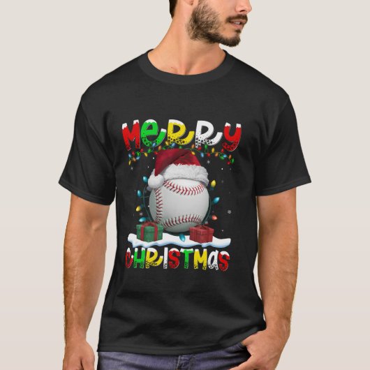 Kerstverlichting Santa Hat Baseball Merry Christma T-shirt (Voorkant)