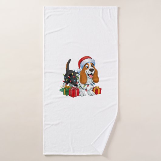 Kerstverlichting Santa Hat Basset Hound Dog Christ Badhanddoek (Badhanddoek)