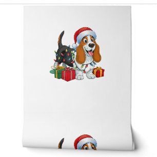 Kerstverlichting Santa Hat Basset Hound Dog Christ Behang