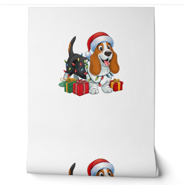 Kerstverlichting Santa Hat Basset Hound Dog Christ Behang (Afrollen)