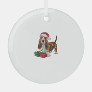 Kerstverlichting Santa Hat Basset Hound Dog Christ Glas Ornament