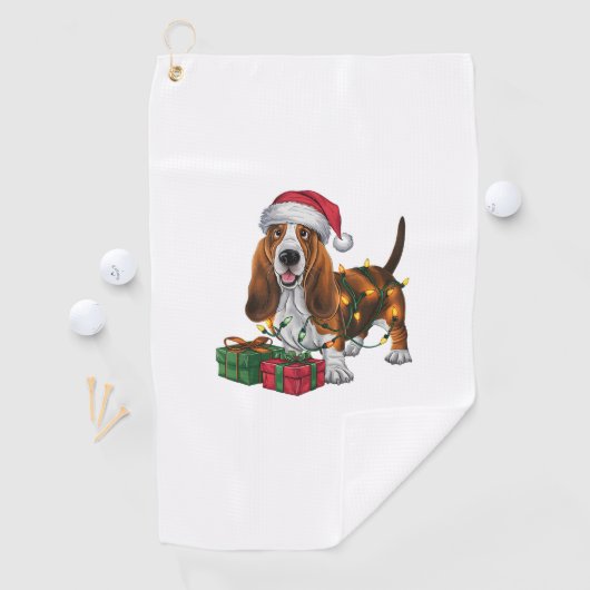 Kerstverlichting Santa Hat Basset Hound Dog Christ Golfhanddoek (Insitu)