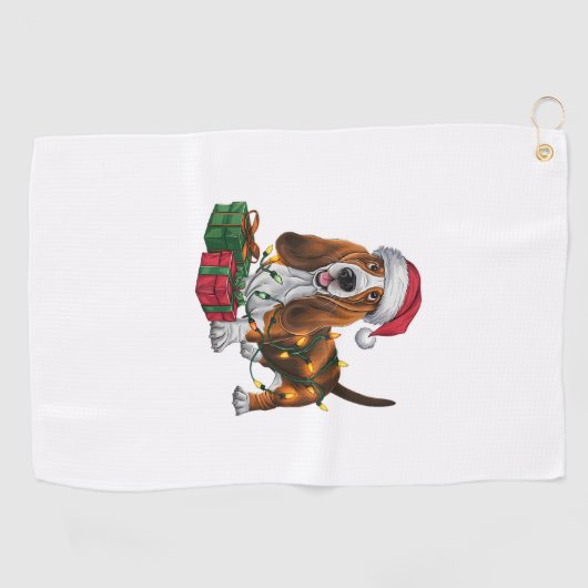 Kerstverlichting Santa Hat Basset Hound Dog Christ Golfhanddoek (Horizontaal)