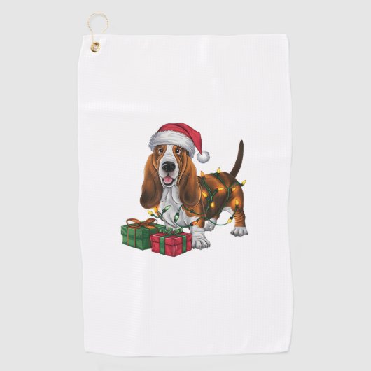 Kerstverlichting Santa Hat Basset Hound Dog Christ Golfhanddoek (Voorkant)
