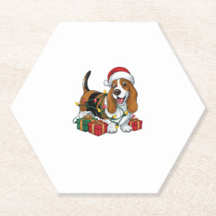 Kerstverlichting Santa Hat Basset Hound Dog Christ Kartonnen Onderzetters