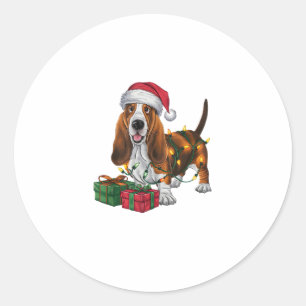 Kerstverlichting Santa Hat Basset Hound Dog Christ Ronde Sticker