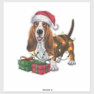 Kerstverlichting Santa Hat Basset Hound Dog Christ Sticker
