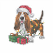 Kerstverlichting Santa Hat Basset Hound Dog Christ Sticker (Voorkant)