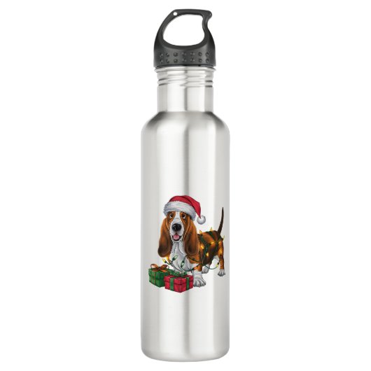 Kerstverlichting Santa Hat Basset Hound Dog Christ Waterfles (Voorkant)