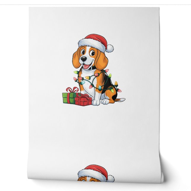 Kerstverlichting Santa Hat Beagle Dog Kerstmis Behang (Afrollen)