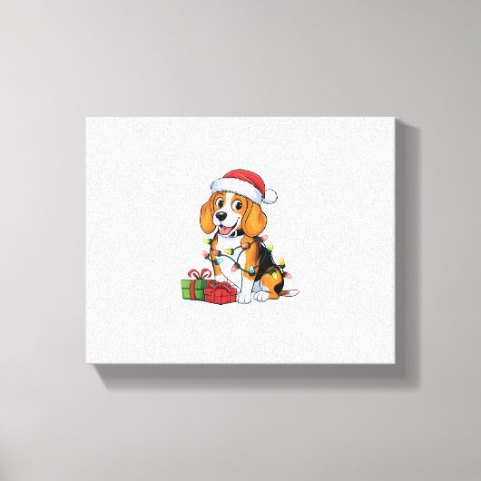 Kerstverlichting Santa Hat Beagle Dog Kerstmis Canvas Afdruk (Voorkant)