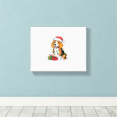 Kerstverlichting Santa Hat Beagle Dog Kerstmis Canvas Afdruk (Insitu (Houten vloer))