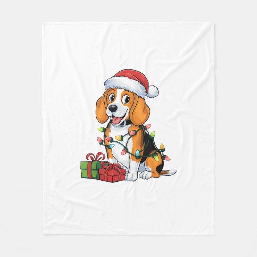Kerstverlichting Santa Hat Beagle Dog Kerstmis Fleece Deken (Voorkant)