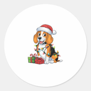 Kerstverlichting Santa Hat Beagle Dog Kerstmis Ronde Sticker