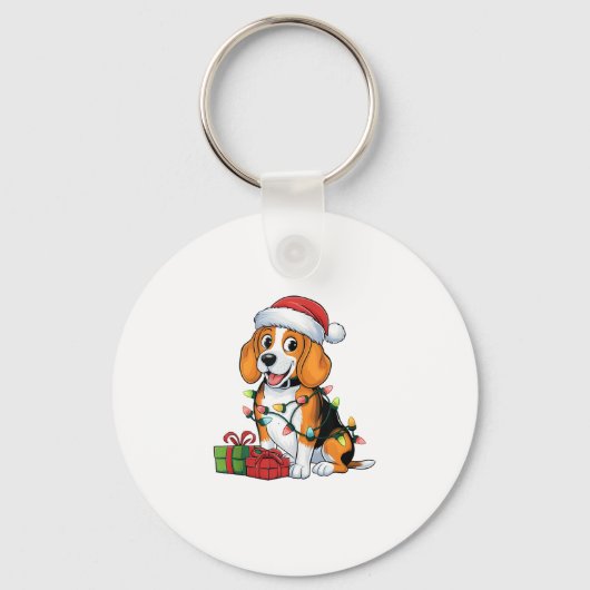 Kerstverlichting Santa Hat Beagle Dog Kerstmis Sleutelhanger (Voorkant)