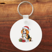 Kerstverlichting Santa Hat Beagle Dog Kerstmis Sleutelhanger (Voorkant)