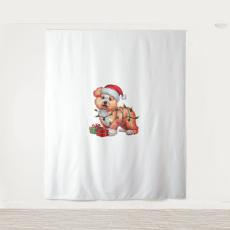 Kerstverlichting Santa Hat Bichon Dog Kerstmis Wandkleed