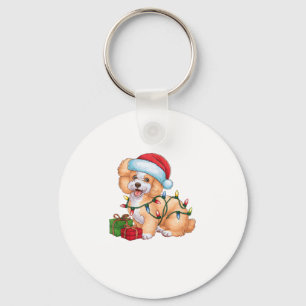 Kerstverlichting Santa Hat Bichon Frise Dog Kerstm Sleutelhanger