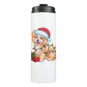 Kerstverlichting Santa Hat Bichon Frise Dog Kerstm Thermosbeker