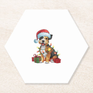 Kerstverlichting Santa Hat Border Terrier Dog Kers Kartonnen Onderzetters