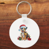 Kerstverlichting Santa Hat Border Terrier Dog Kers Sleutelhanger (Voorkant)