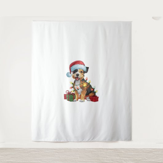 Kerstverlichting Santa Hat Border Terrier Dog Kers Wandkleed (Voorkant)