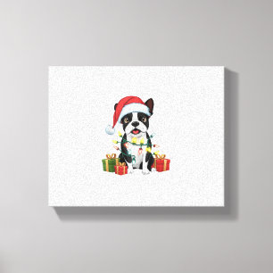 Kerstverlichting Santa Hat Boston Terrier Dog Kers Canvas Afdruk