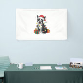Kerstverlichting Santa Hat Boston Terrier Dog Kers Spandoek (Beurs)
