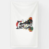 Kerstverlichting Santa Hat Boston Terrier Dog Kers Spandoek (Verticaal)