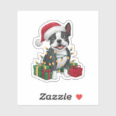 Kerstverlichting Santa Hat Boston Terrier Dog Kers Sticker (Vel)