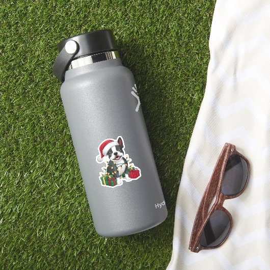 Kerstverlichting Santa Hat Boston Terrier Dog Kers Sticker (HydroFlask Insitu)