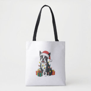 Kerstverlichting Santa Hat Boston Terrier Dog Kers Tote Bag