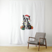 Kerstverlichting Santa Hat Boston Terrier Dog Kers Wandkleed (In situ)