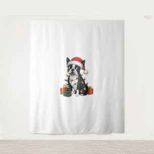 Kerstverlichting Santa Hat Boston Terrier Dog Kers Wandkleed