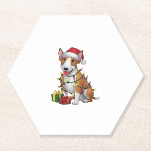 Kerstverlichting Santa Hat Bull Terrier Dog Kerstm Kartonnen Onderzetters