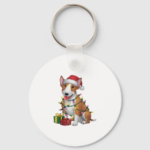 Kerstverlichting Santa Hat Bull Terrier Dog Kerstm Sleutelhanger