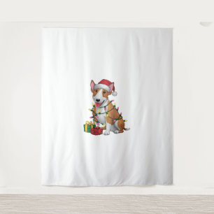 Kerstverlichting Santa Hat Bull Terrier Dog Kerstm Wandkleed