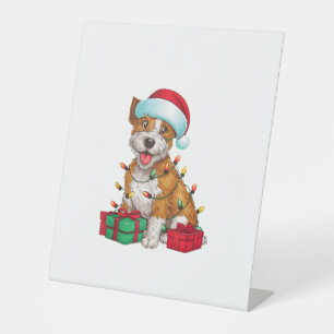 Kerstverlichting Santa Hat Cardigan Welsh Corgi Do Reclamebord Met Voetstuk